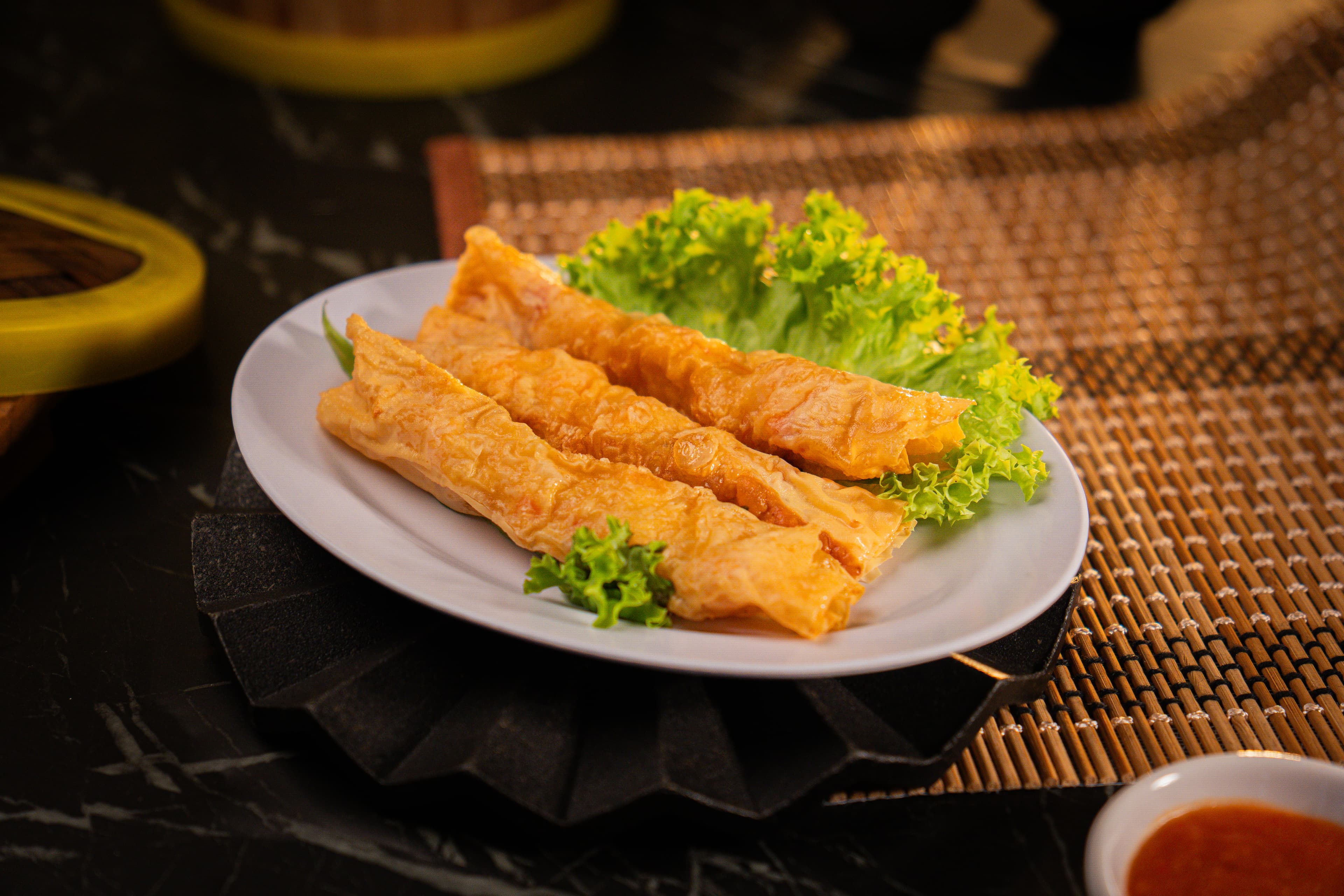 Foo Hou Dim Sum crispy fried prawn tofu skin roll
